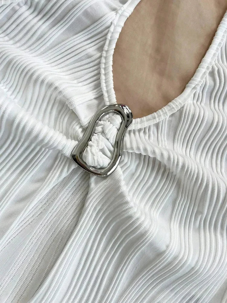 Top corto sexy con cuello en V y cuello halter