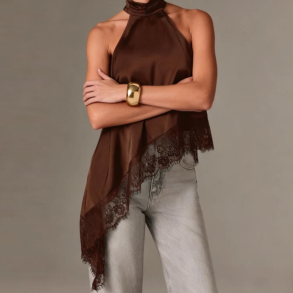 Camisetas sin mangas de encaje vintage sexys