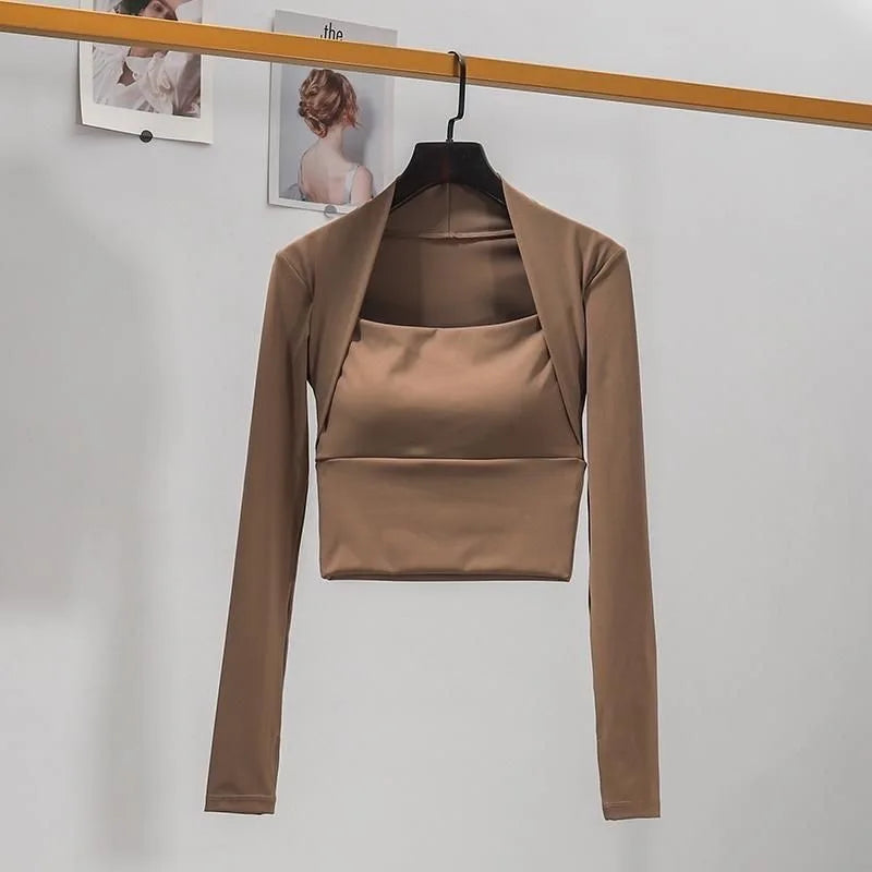 Top deportivo con cojín para el pecho para mujer ropa elegante para baile y yoga, cintura pequeña para gimnasio