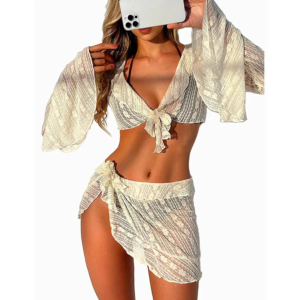 Conjunto de bikini de 4 piezas con cuello halter y triángulo