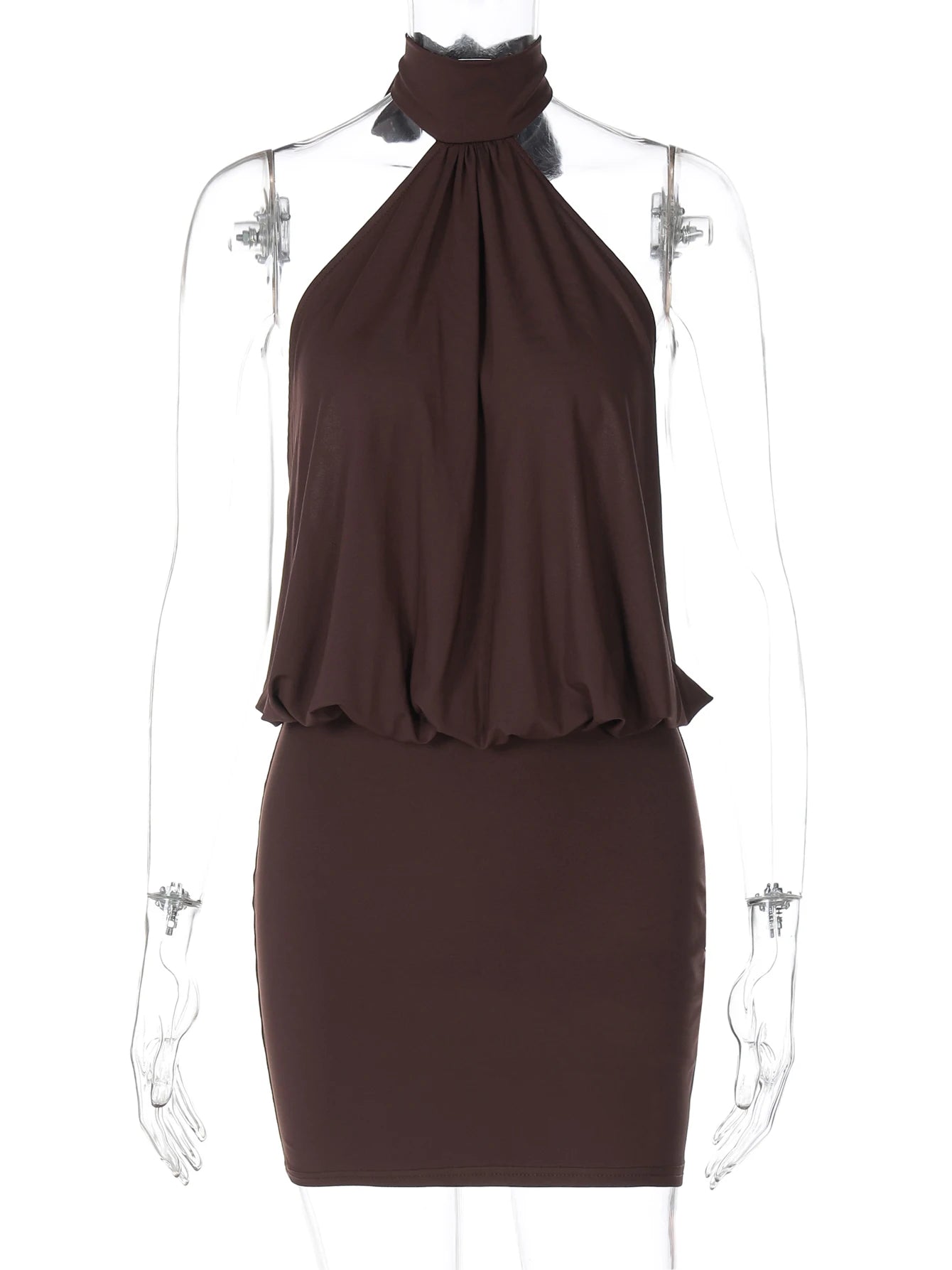 Vestido mini ajustado sexy con escote halter, sin mangas y espalda descubierta