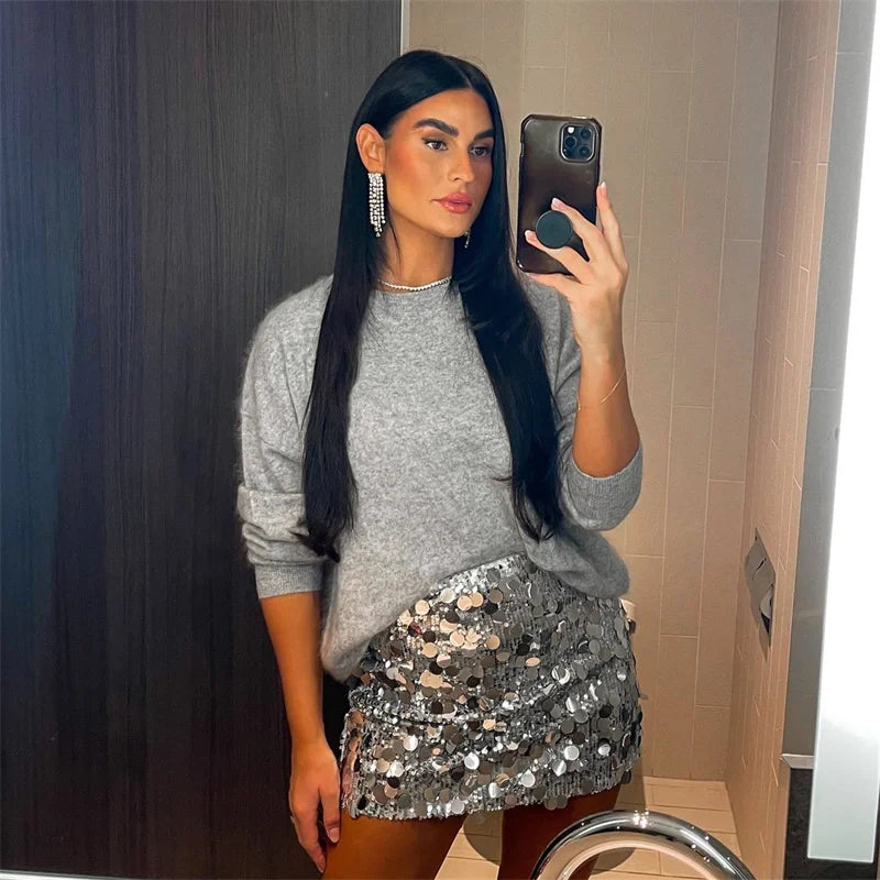 Faldas cortas plateadas brillantes con lentejuelas