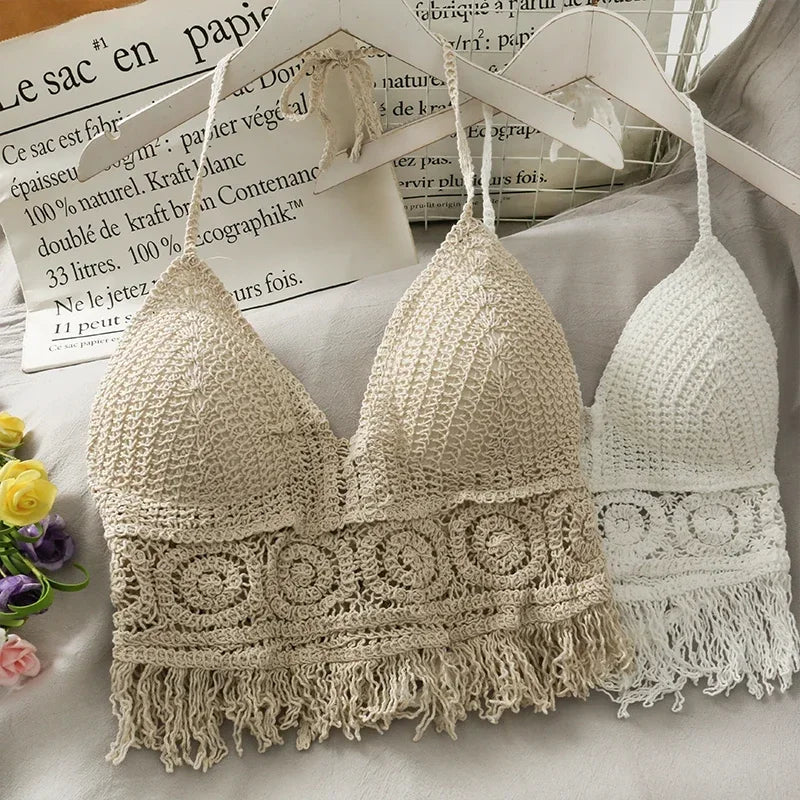 Crop Tops Retro Salvaje Perspectiva Hueca Borla Sexy