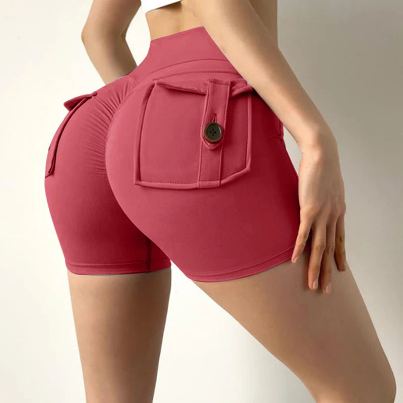 Pantalones cortos deportivos para mujer con bolsillo para glúteos