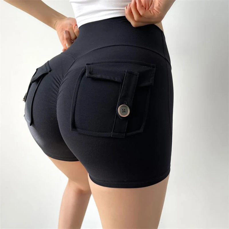 Pantalones cortos deportivos para mujer con bolsillo para glúteos
